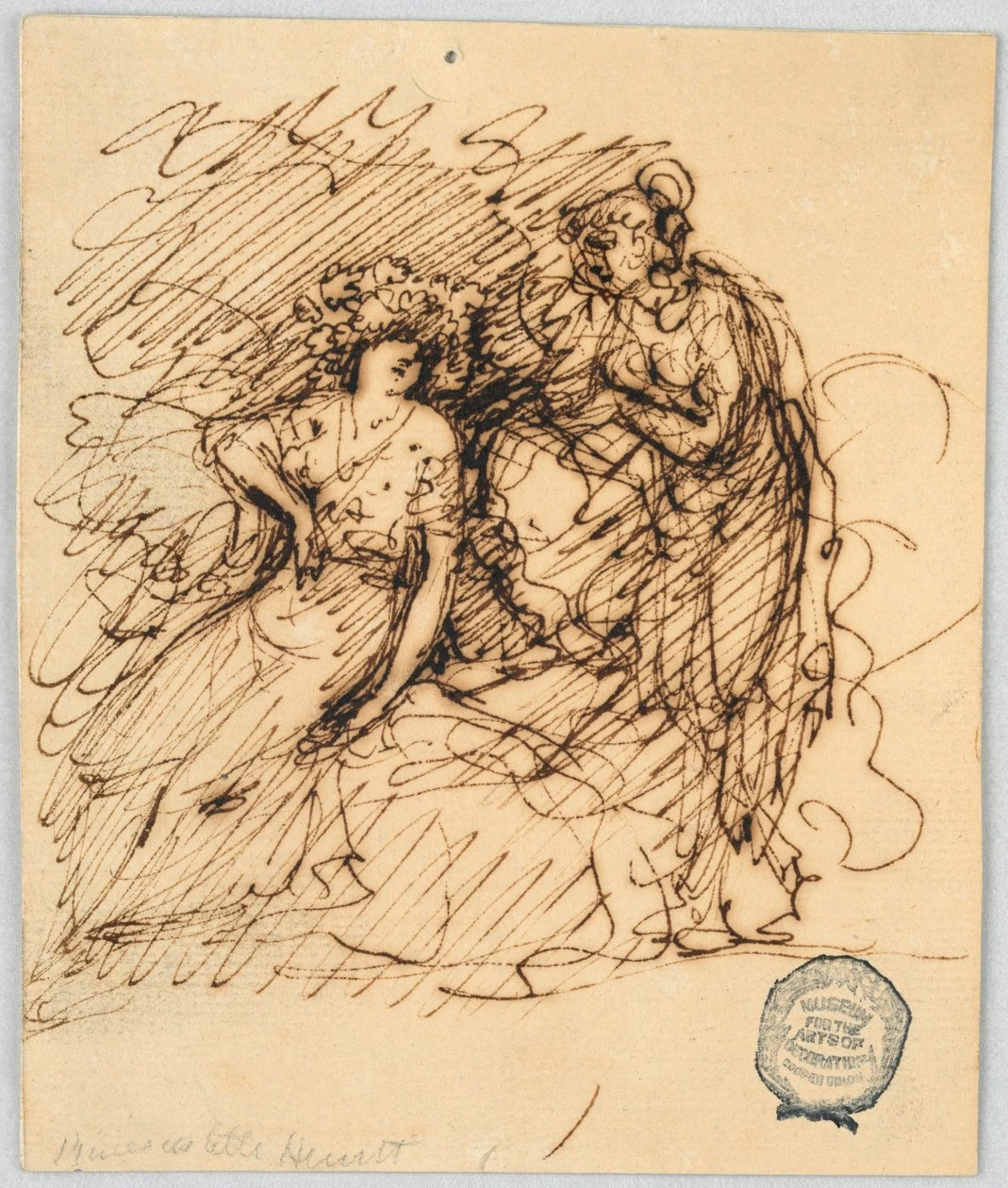 Schizzo figurativo con una ragazza seduta che conversa con una ragazza in piedi - Smithsonian Institution, Museum